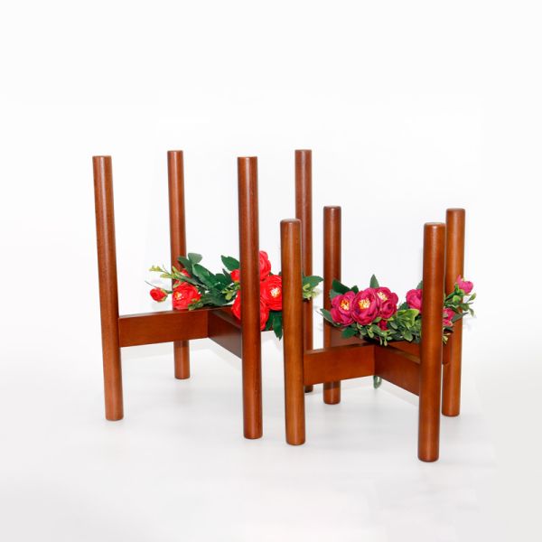 Buy Natural Wooden Plant Stand with Walnut stained color Beech wooden  Planter 8" Inch  EXCLUDING White Ceramic Pot at wholesale prices