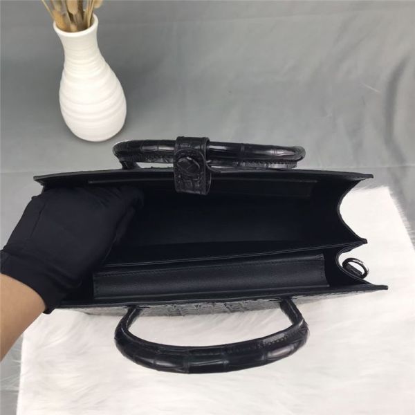 Authentic Crocodile Skin Women Black Totes Purse Genuine Alligator Leather Lady Shoulder Bag Female Three-way Handbag
