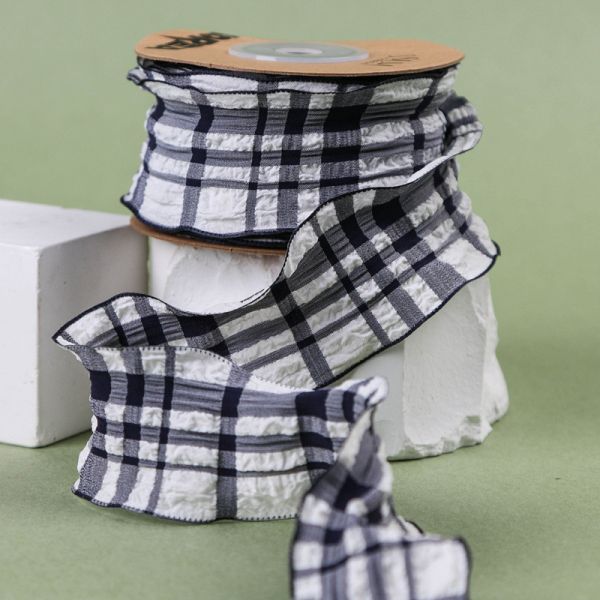 Korea Lattice Blue And White Gingham Ribbon 38mm Polyester Pink Tartan Ribbon