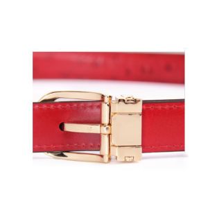 Red 125cm Womens Ostrich Leather Belt With Gold Buckle