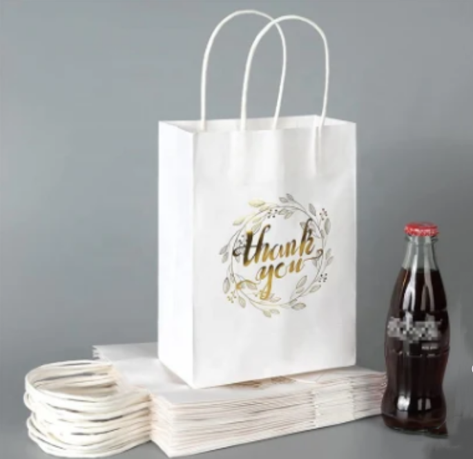 Custom Restaurant Food Delivery Take Out Packaging Bag Design Your Own Logo Flat Handle Takeaway Carry Brown Kraft Paper