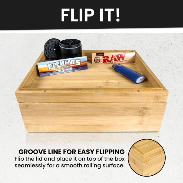 Modern Design Style Bamboo Square Box With Lid And Lock To Store Tobacco Tea Jewelry 25.4x 20.1 x 10.1 CM