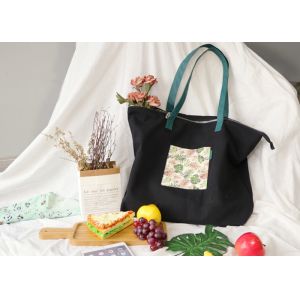 Oversize Black PU Leather Handle Recycled Canvas Tote Bags For Adult