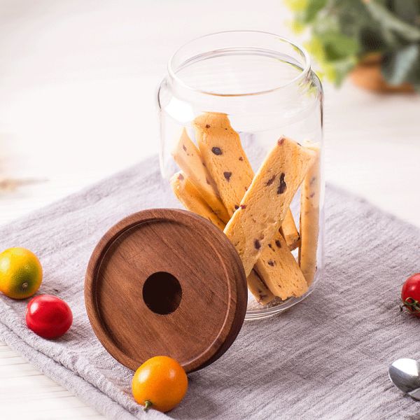 900ml Wood Cover Borosilicate Wide Mouth Glass Jars