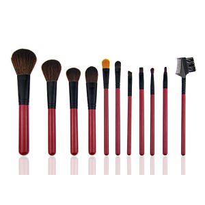 Quality Red Beautiful Travel Foundation Makeup Brushes Professional Set 11 Piece for sale