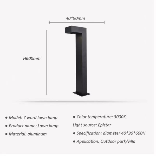 IP65 LED Lawn Lamp 3000k 7 Shaped Seven Watt AC277V H600mm Size