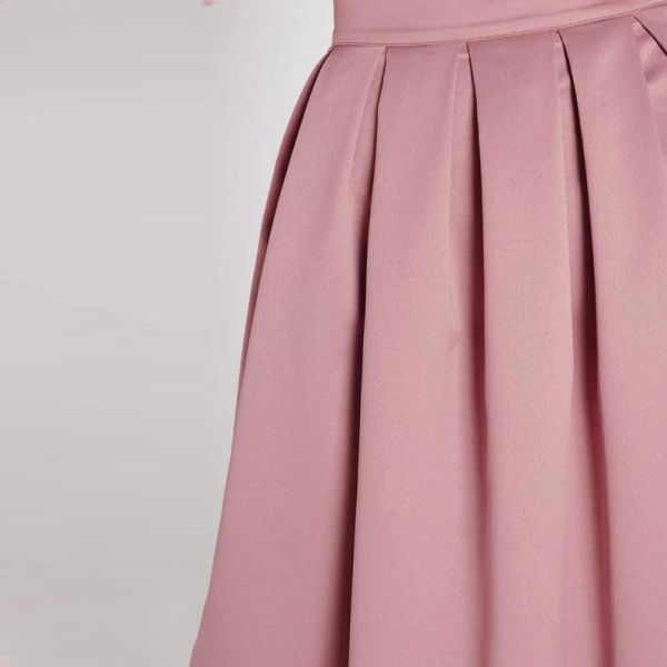 High waist pleated pink 3/4 umbrella skirt