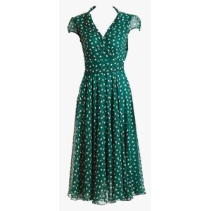 Quality Casual Green Short Floral Dresses , Summer Shank V-neck Chiffon Dress for sale