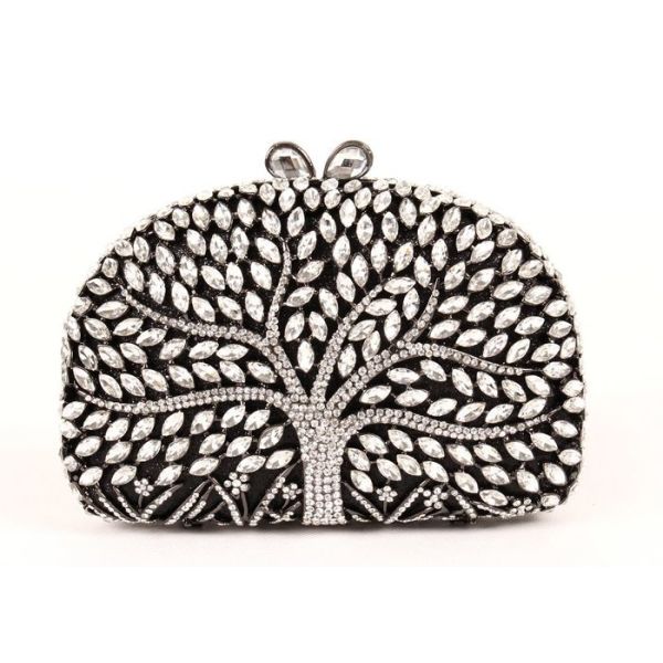 Buy Encrusted Crystal Silver Clutch Evening Bag Large Srorage Space And Pearl Lock at wholesale prices