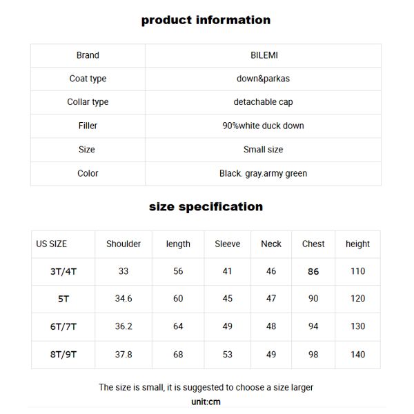 Bilemi Boys Solid Long Hooded Fashion Duck Down Jacket Baby Snowsuit Kids Winter Coat