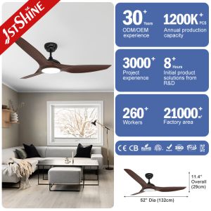 LED Ceiling Fan with 3 Color LED Light Dark Wood Grain ABS Blades Smart Remote