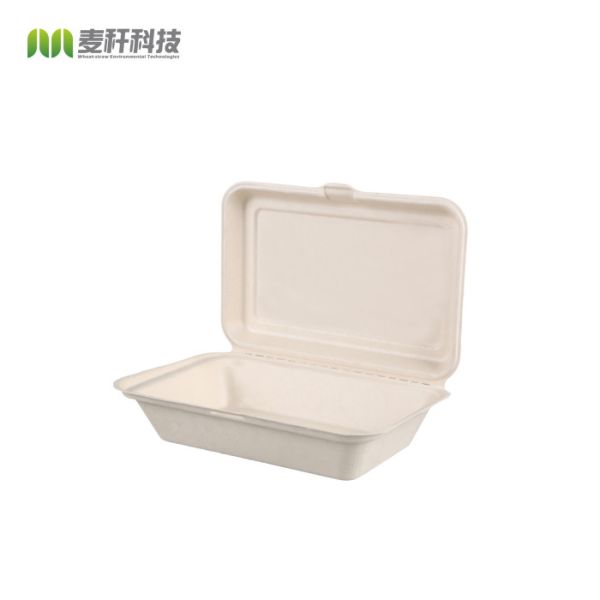 9 inches disposable rectangular Sugarcane/Bagasse fiber paper clamshell food