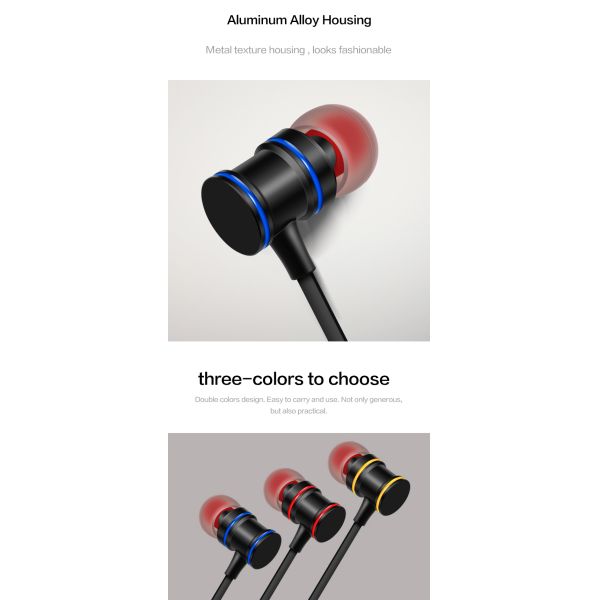 Black Stereo Metal Wired Earphones Super Bass Headphone