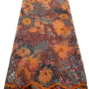 2023 High Quality Friendly lace with sequins fabric selling for african market