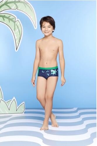 Buy Boys` Navy Blue And Green Octopus Print Swim Trunks - Polvo at wholesale prices