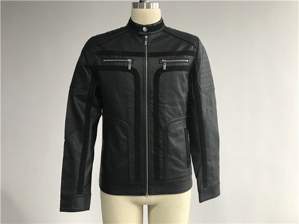 Buy Black Mens PU Jacket With Suede Detail , Mens Leather Look Biker Jacket TW77818 at wholesale prices