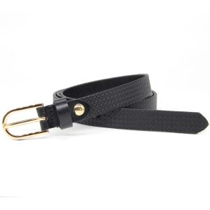 105cm Womens Genuine Leather Belt Buckle Embossing Wave Pattern