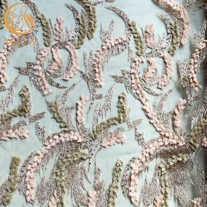 Eco Friendly Luxury Lace Fabric / Custom Embroidered Lace With Sequins