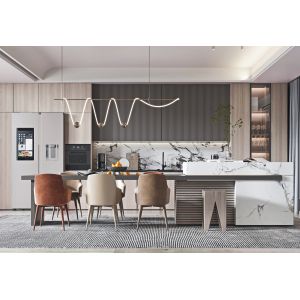 Custom Kitchen Storage Cupboard Cabinets with Quartz Stone Countertop