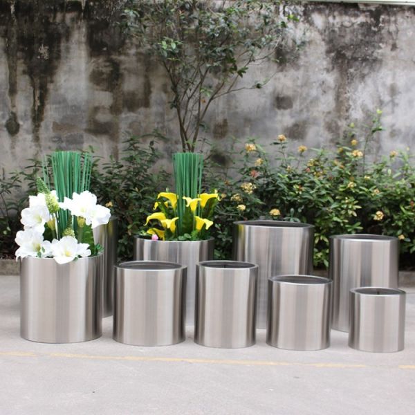 Metal round wall flower planter various sizes stainless steel flower pots