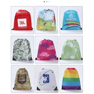 Custom Logo Printed Calico Drawstring Backpack