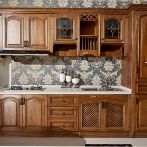China Artificial Stone 16mm Solid Wood Kitchen Cabinets 18mm Real Wood Kitchen Pantry on sale