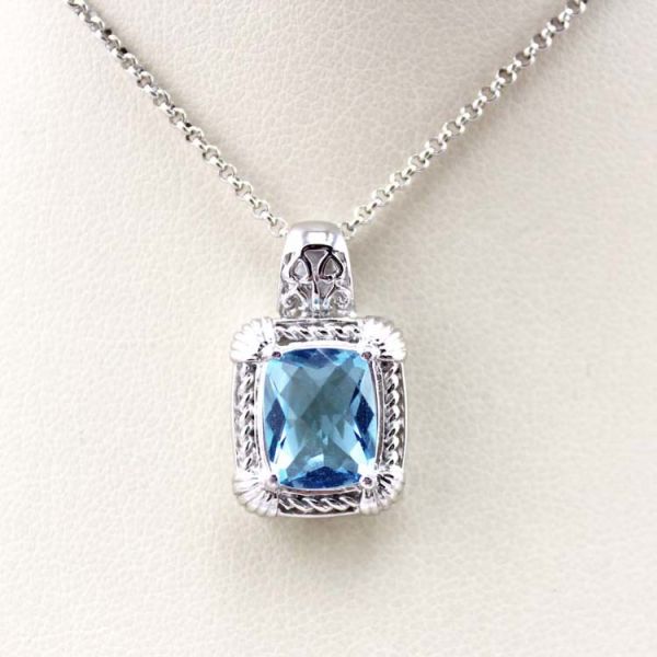 Buy White Gold Plated 925 Silver Blue Topaz Cubic Zirconia Square Pendant Necklace (P04) at wholesale prices