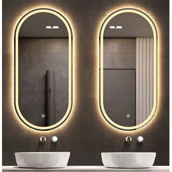 Smart LED Bathroom Vanity Mirror with Oval Bath Toilet and Luminous Lights in Silver