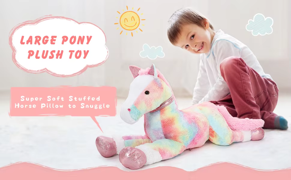 OEM Quality MORISMOS Large 3ft Pink Pony Stuffed Animal Plush 35 Inch Big Rainbow Horse Pillow Toy Soft Cotton PP Comfortable