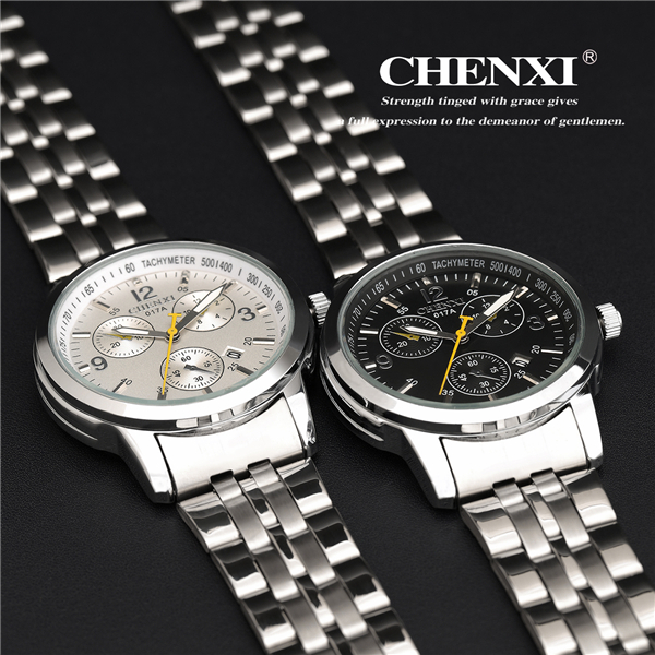 C017A Stainless Steel 3 Big Dial Watches for Man Black White Business Man Quratz Watches