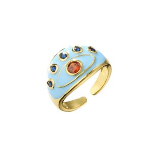 Resizable Dripping Oil Ring Micro Enamel Zircon Evil Eye Ring