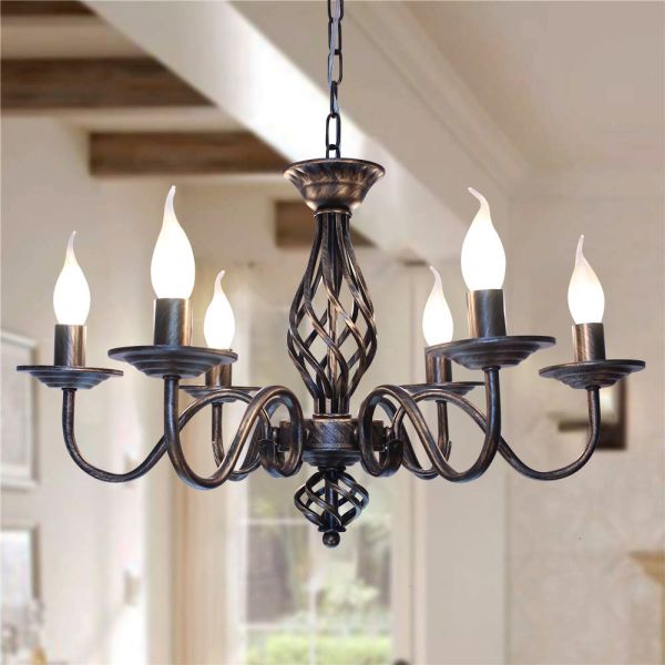 Black Wronght Iron Chandelier Living room Farmhouse Kitchen Frech Country