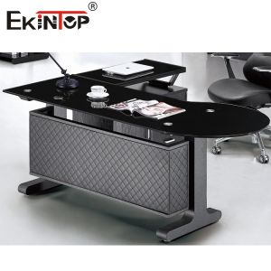 Black L Shaped Leather Glass Desk Commercial Office Building Furniture