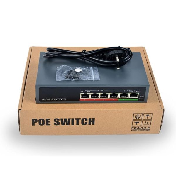 6 port 100M 65W POE switch IEEE802 3af at 48V power 250M