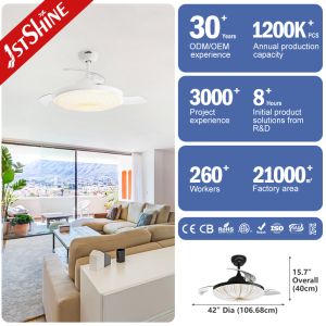 42" Invisible Blade Ceiling Fan With Light , 6 Speeds Retractable Ceiling Fan