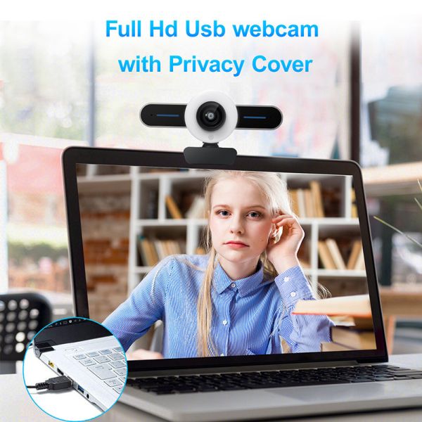 HD USB Streaming Webcam with Ring Light for PC