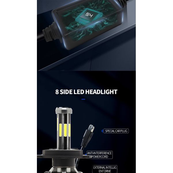 8 Sides H1 H3 H4 H7 9005 9006 Automotive LED Headlight 6000K 360 Canbus