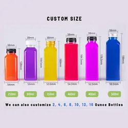 250ml Transparent PET Juice Bottles Square Plastic Drinking Bottle Customizable