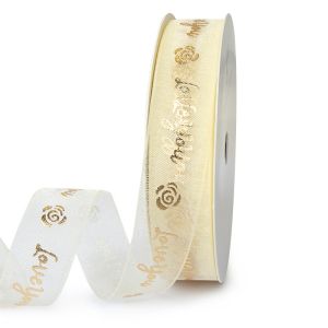 Quality High quality love you printing snow yarn band for gift packing Transparent organza printed ribbon for sale