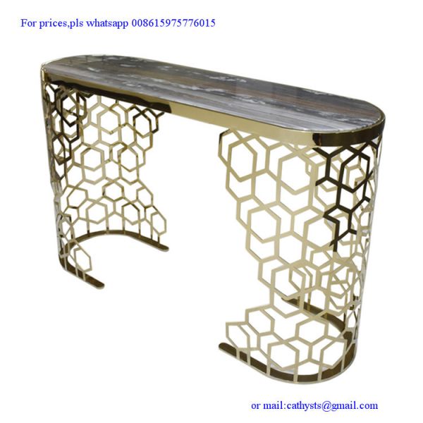 Customized laser cutting grille table iron steel stainless gold color round coffee table