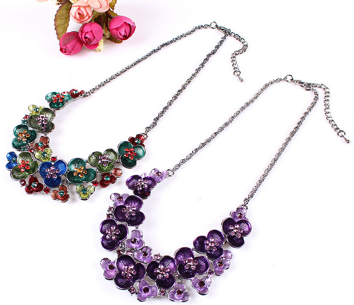 High-end European and American style drip rhinestone flower necklace jewelry sets