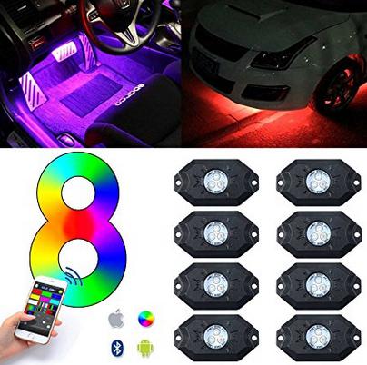 DC 9 - 30V 8 Pods Rock Lights For Trucks with Bluetooth Remote Controller