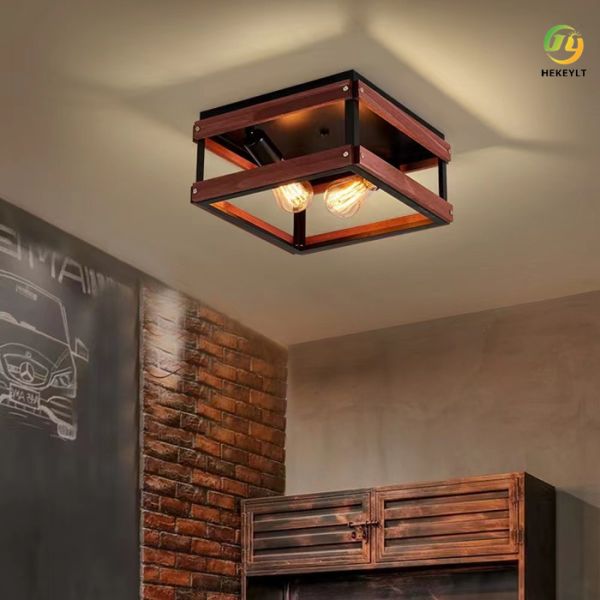 Industrial Wooden LED Ceiling Lamp For Bedroom