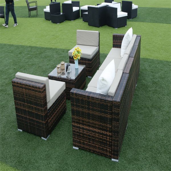Outdoor Indoor PE Rattan Sofa With Side Sofa , Middle Sofa , Ottoman , Coffee Table Rattan chair furniture set