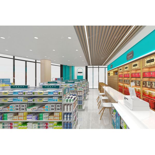 04-XDZYS001 Fashion-forward wooden pharmacy display rack pharmacy shelving for Drugstore Shop Design