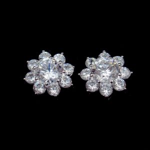 China Flower Shape AAA Cubic Zirconia Stud Earrings Aristocratic Silver Jewelry on sale
