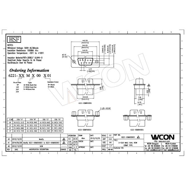 WCON 25P Withot Nut Computer Motherboard Slim HD/R Male D Sub Connector