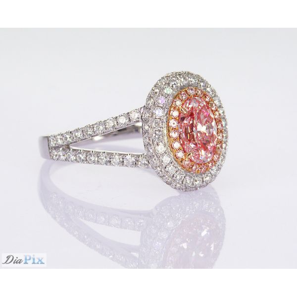 0.89ct Lab Created Synthetic Fancy Pink CVD Diamond IGI Certified 18K White Gold Set Diamond Ring