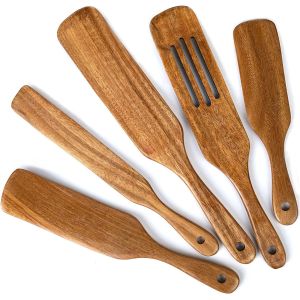 Customized Kitchenaid Wooden Spatula Salad Mixing Long Handled Teak Wood Cutlery