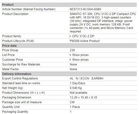 6ES7313-6CG04-0AB0 6ES7 313-6CG04-0AB0 Siemens Central Processing Unit